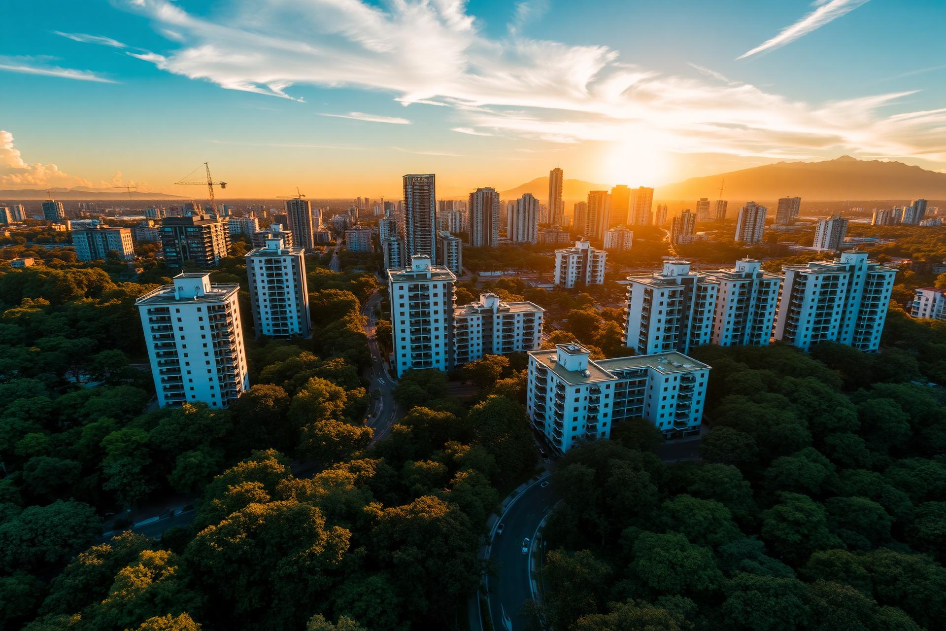 Vista aérea de Contagem ao pôr do sol